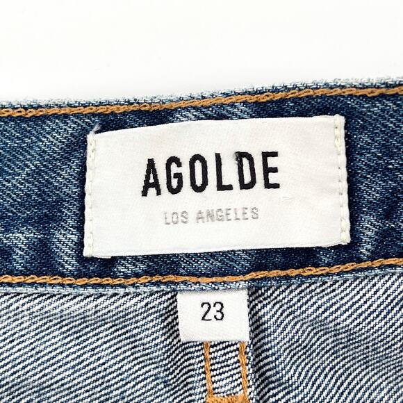 AGOLDE Parker Cutoff Distressed Denim Shorts Women’s Size 23 Clutch Medium Wash - Picture 3 of 5